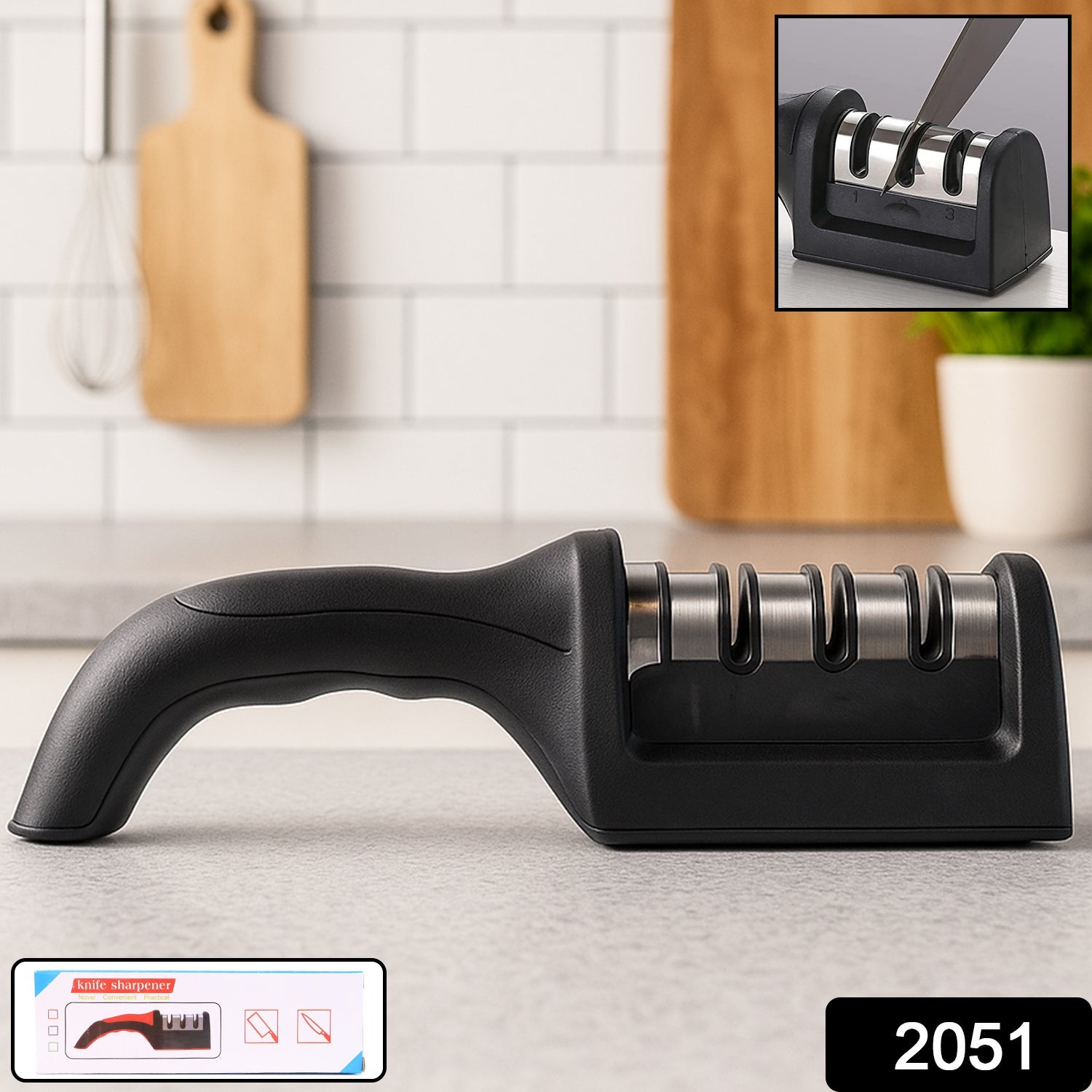 Manual Red & Black Knife Sharpener 3 Stage Sharpening Tool for Ceramic Knife and Steel Knives. Manual Red & Black Knife Sharpener 3 Stage Sharpening Tool for Ceramic Knife and Steel Knives.